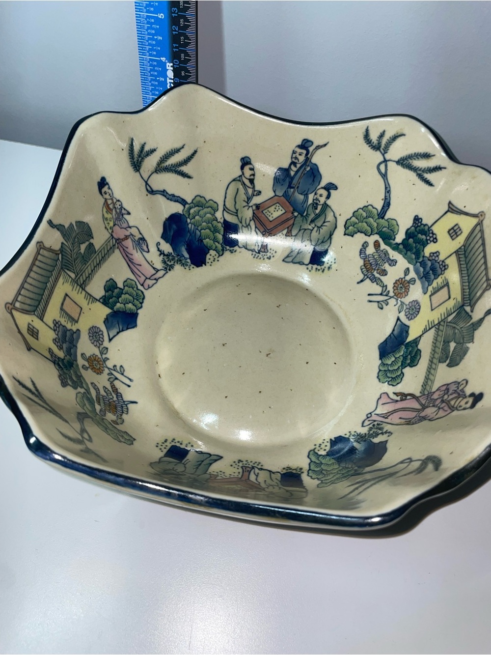 Vintage Oriental Asian Ceramic Glazed Bowl Hand Painted 10” X 4.5”